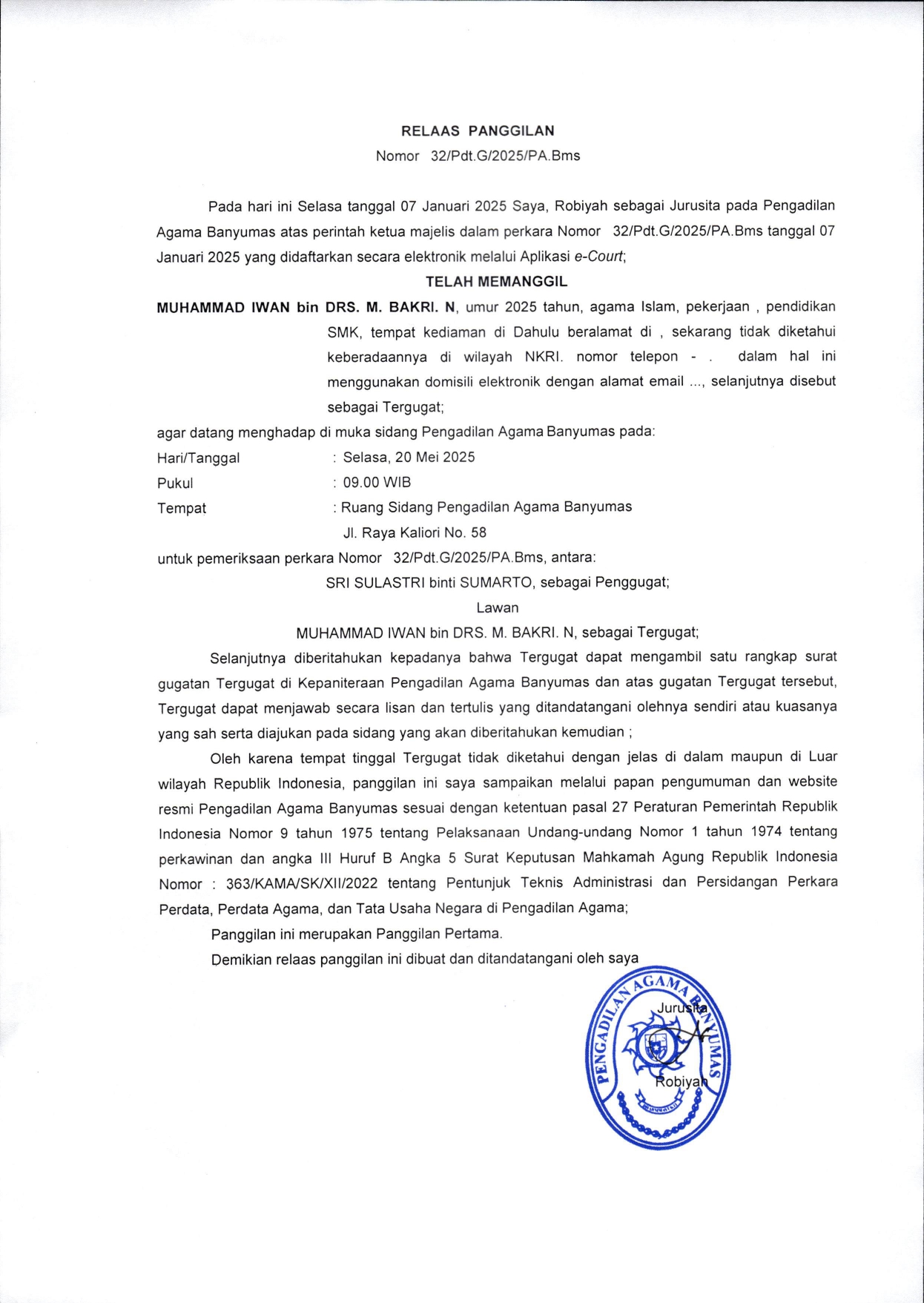 Relaas Panggilan 32PdtG2025