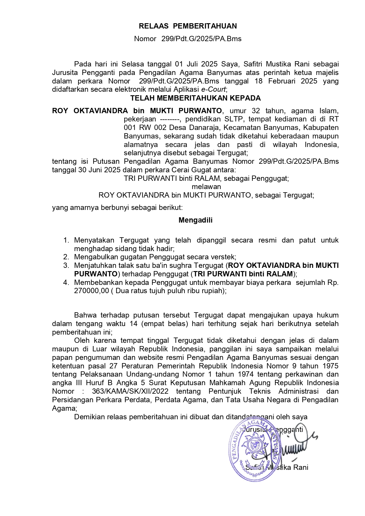 299 Pdt.G 2025 PA.Bms PBT Ecourt Ghoib page 0001